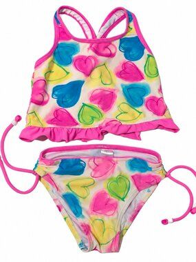 Hula Star Girls Heart Print Two Piece Tankini Swimsuit Pink Multicolor